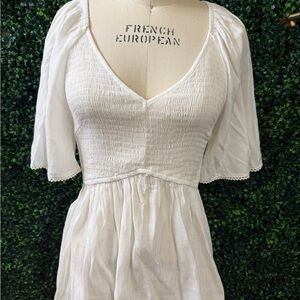 Hem & Thread White Smocked V-Neck Tunic